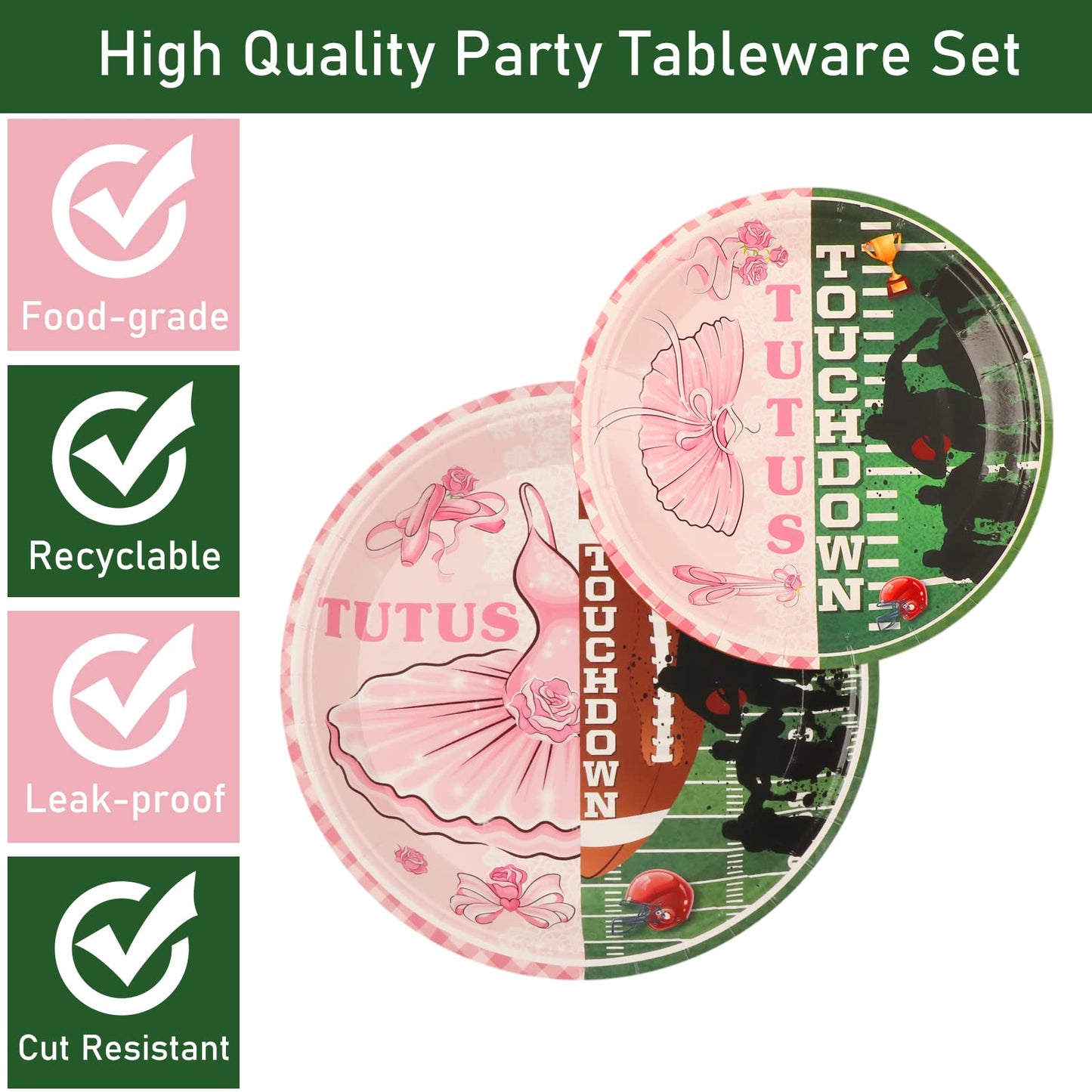96 Pcs Ballet Or Football Gender Reveal Plates And Napkins Party Supplies Tutus Or Touchdowns Gender Reveal Tableware Football P