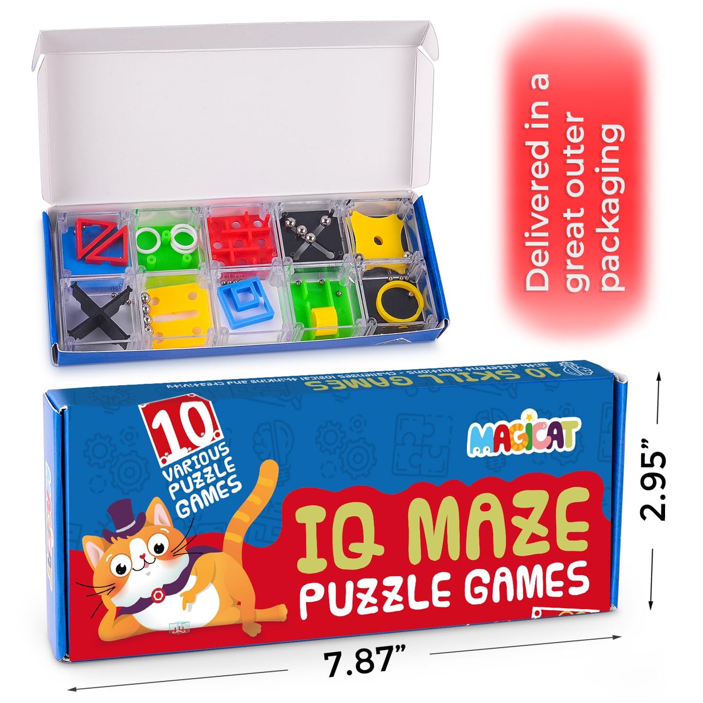 Magicat enhanced IQ Balance Puzzle Set I 10 Teaser Puzzle Cubes I Balance 3D Maze Box I Puzzles Party Favor I Brain Games Puzzles for Kids Ages 8-10 I Prize Box Toys for Kids Classroom I Puzzle Box