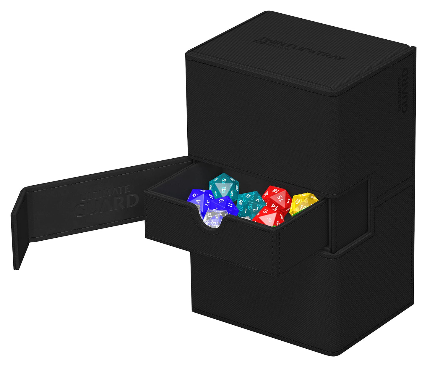 Ultimate Guard Twin Flip'N'Tray 160+, Deck Case For 160 Double-Sleeved Tcg Cards + Dice Tray, Black, Independent Magnetic Closur