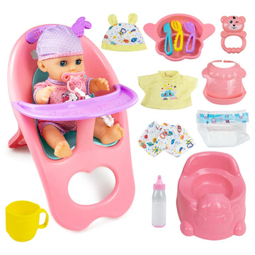 Redcrab Baby Doll Toys Set, Newborn Dolls Playset With High Chair Stroller Feeding ,Tableware Set And Doll Clothes Accessories, 15+ Pcs Toddler Pretend Play Gift Toys For Girls - 12' Dolls