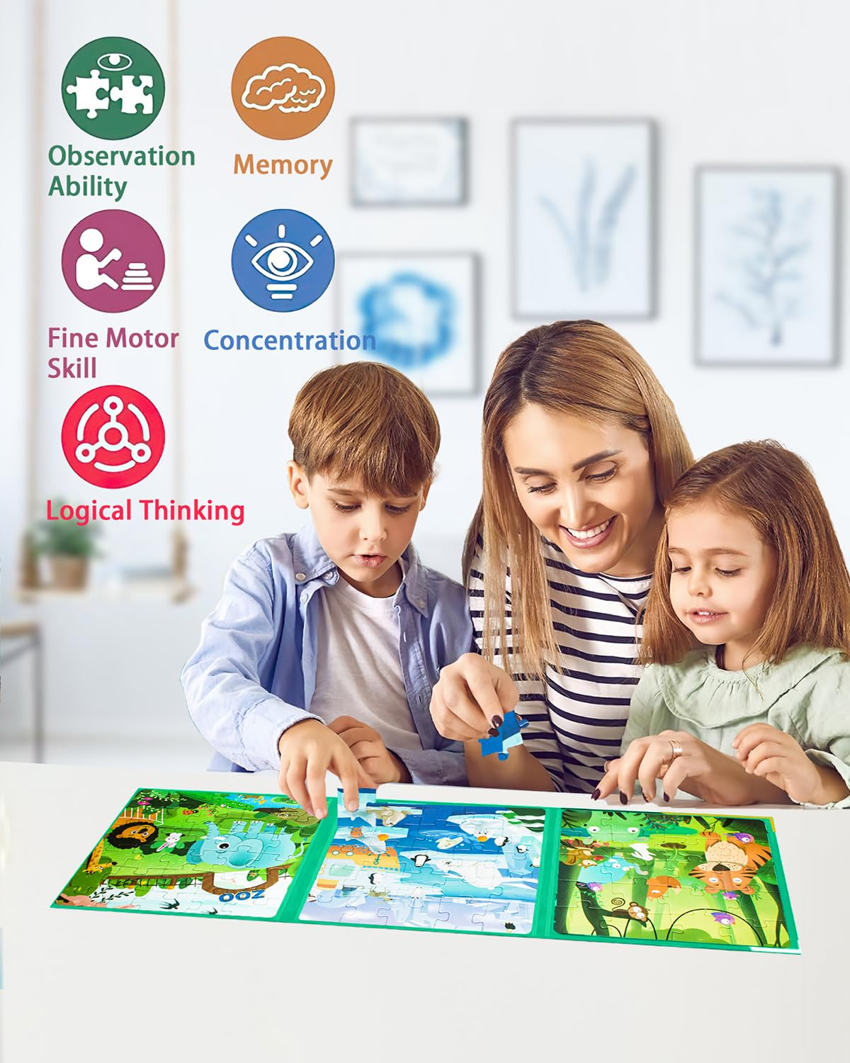 Magnetic Puzzles For Kids Ages 3-5, 3 In 1 Animal Magnet Jigsaw Puzzle Book For Toddlers, Car Airplane Road Trip Activities Toys
