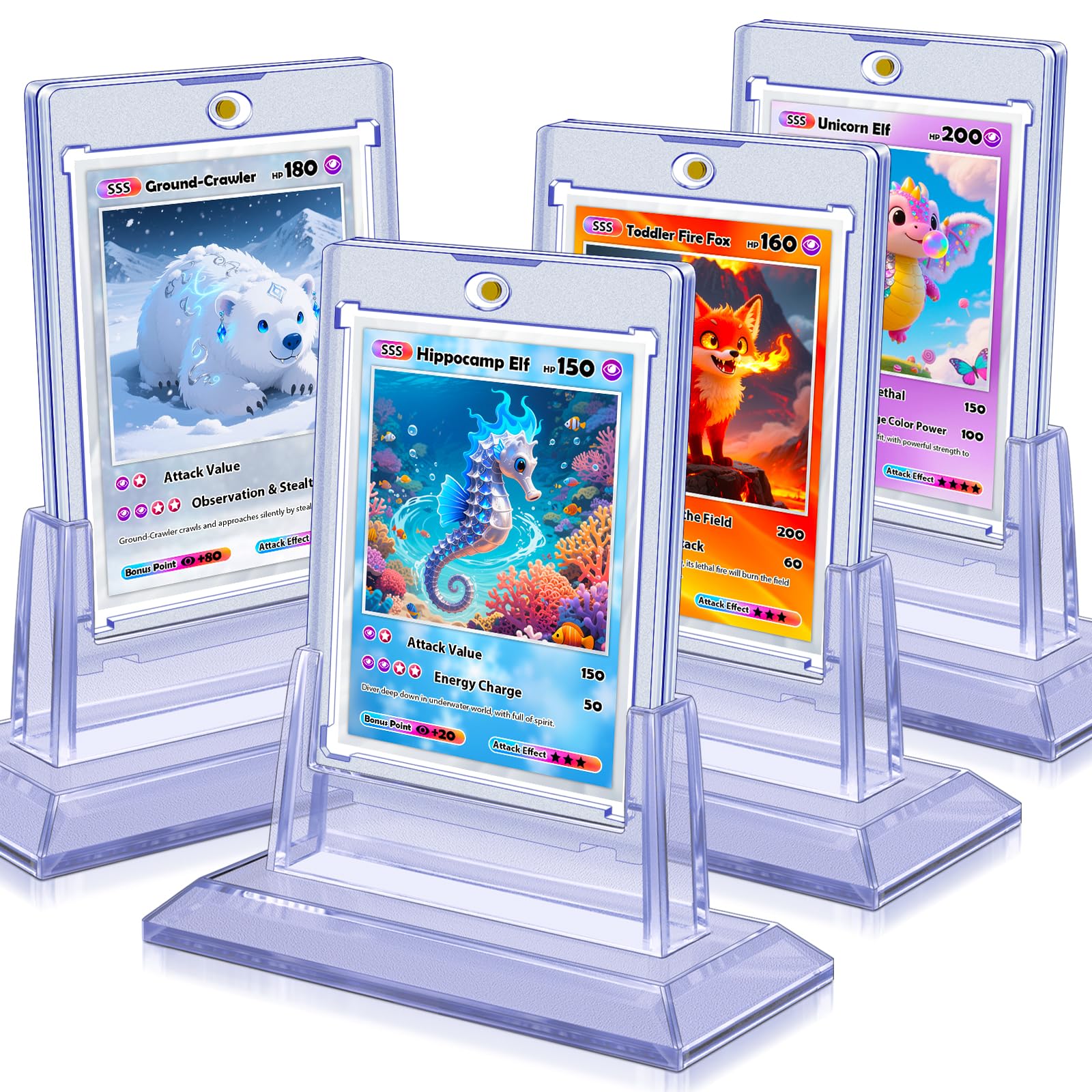 4Pcs Magnetic Card Holders For Trading Card, Baseball Card Protectors With 4 Stands, 35Pt Acrylic Hard Card Sleeves Case For Spo