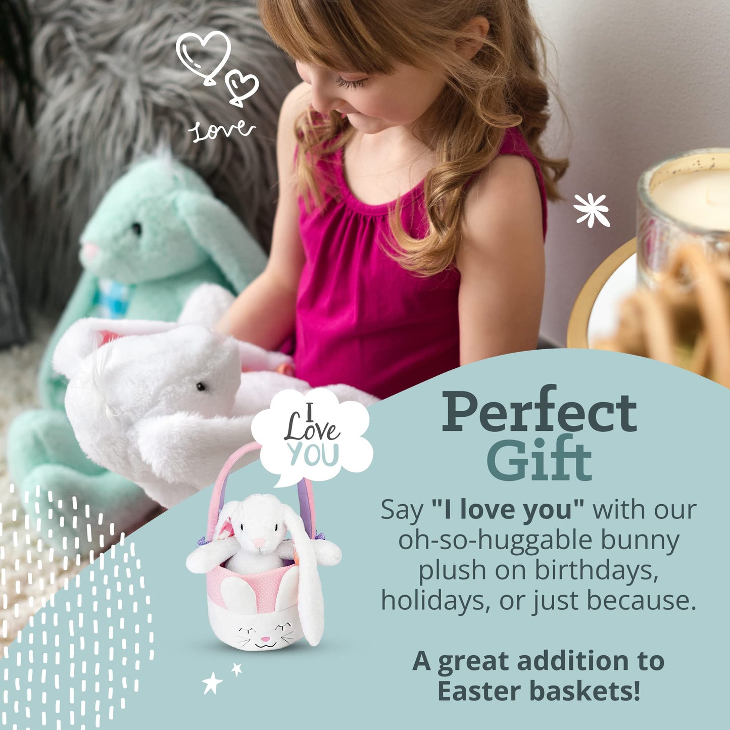 Plushible Easter Bunny Stuffed Animal, 18'' (Snow White) - Plush, Soft Embroidered Stuffed Bunny Toy For Kids, Newborns, Boys &