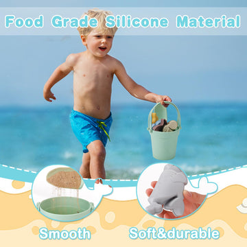 9Pcs Silicone Sand Toys for Baby with Portable Beach Bag - Kids Beach Set with Beach Toy Molds Shovel Bucket Set - Sand Toys Tod