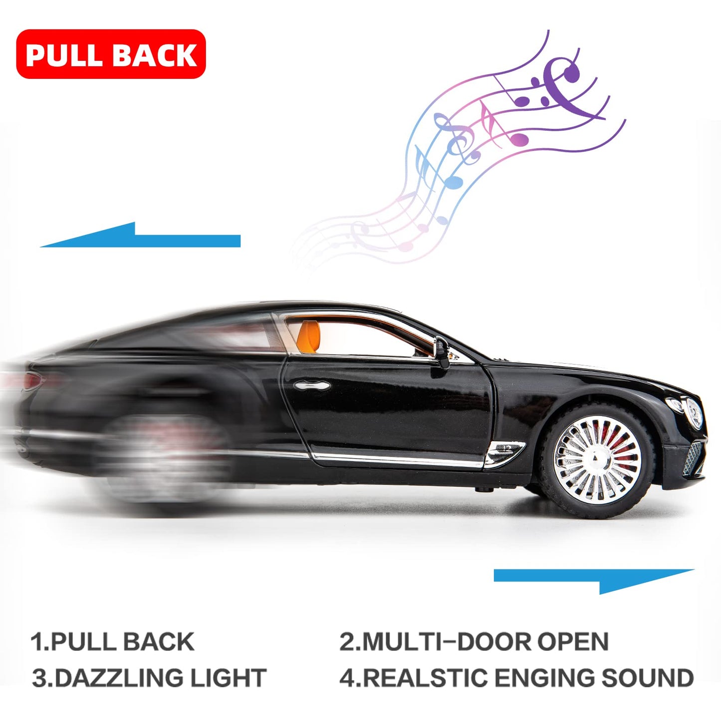 Wakakac Compatible For 1/24 Bentley Continental Gt Model Car Alloy Diecast Toy Car Collectible Pull Back Toy Vehicles With Sound