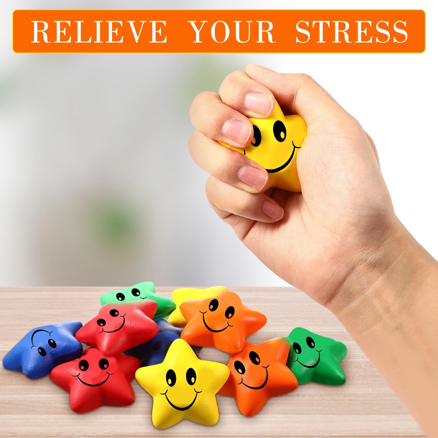 Civaner 90 Pcs Star Smile Face Stress Balls Mini Foam Funny Face Toys Relief Star Smile Balls for School Carnival Reward Student Prizes Party Favor Toy  5 Colors