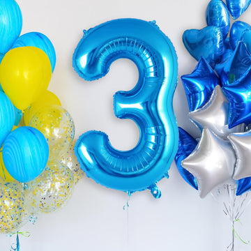Blue Number 3 Balloon 40 Inch, Big Large Foil Helium Number Balloons, Jumbo Giant Mylar Number 3 Balloons For 3 Third Birthday P