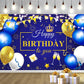 YinQin 180x120 cm Glitter Navy Blue Gold Happy Birthday Party Backdrops Cloth 71x47 inch Birthday Photography Backgrounds Royal