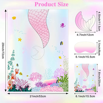 Astaron Pin The Tail On The Mermaid Game For Kids Birthday Party, Mermaid Party Game With 24 Pcs Tail Stickers Birthday Party Supplies For Wall Home Room Decorations
