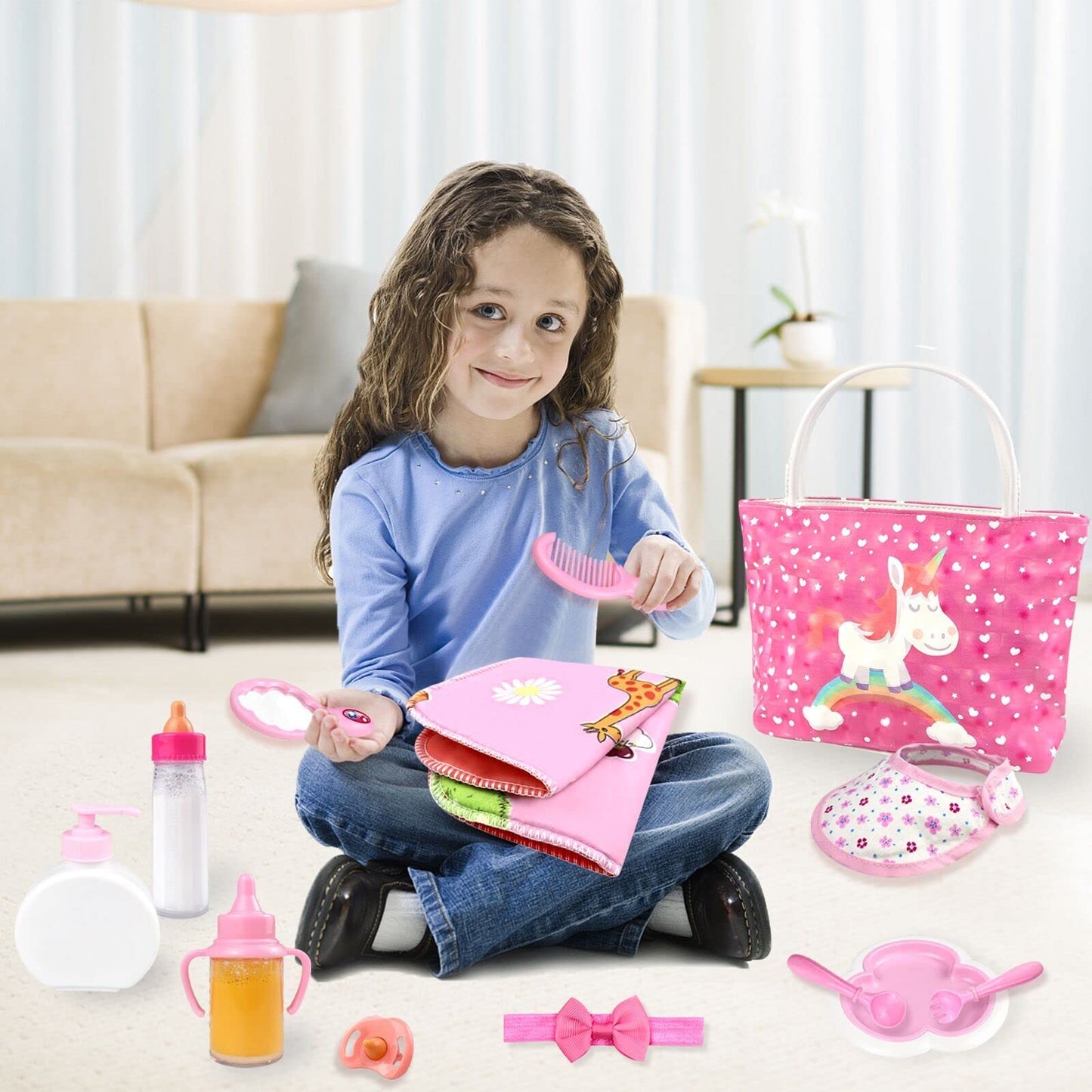 Bnuzeiyi Baby Doll Accessories -Baby Doll Feeding And Caring Set With Diaper Bag Bottles For Girls Toys Gift, Stuff Doll Clothes Fit 14-16 Inch Doll And 18 Inch Doll