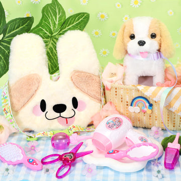 Ninaor Plush Dog Toys For Kids With Crossbody Bags, Puppy Robot Dog With Leash Walking Barking Tail Wagging, Pretend Play Pet Ca