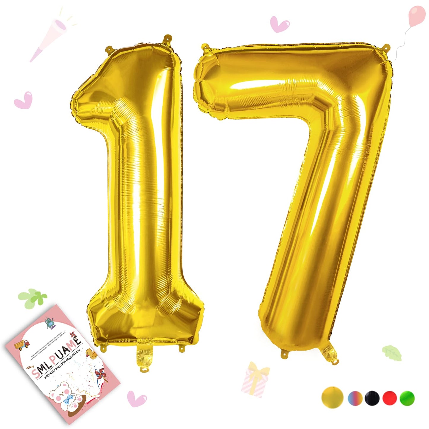 Smlpuame 40 Inch Number Balloon 0-9 Gold Large Number 17 Balloons,Digital Balloons For Birthday Party Celebration Decorations Su