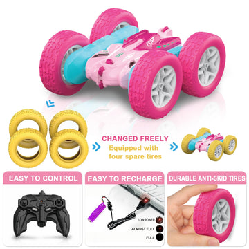 seveclotree Remote Control Car for Kids,360Rotating Double Sided RC Cars,4WD 2.4Ghz Stunt Car Toys with Headlights,Birthday Gift