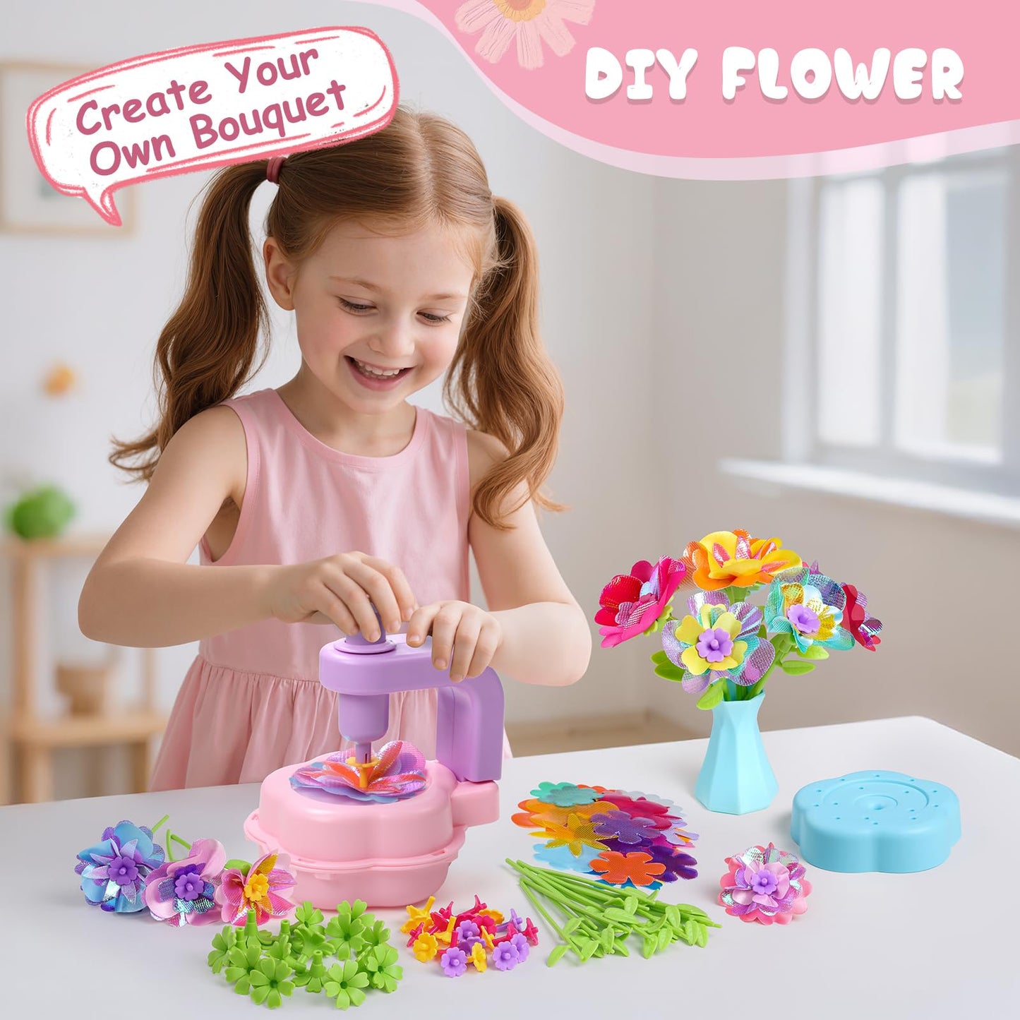 Scvcid Fabric Bouquet Toys Include Extra Accessories Set, Arts and Crafts for Kids Ages 3-12, DIY Flower Craft Kits for Toddler,