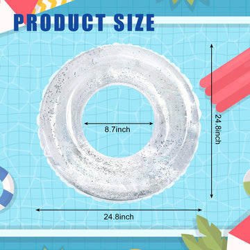 Whaline 4Pcs Inflatable Pool Floats Toys Clear Swim Tubes Rings Glitter Silver Pool Tube For Kids Boys Girls Outdoor Summer Swim