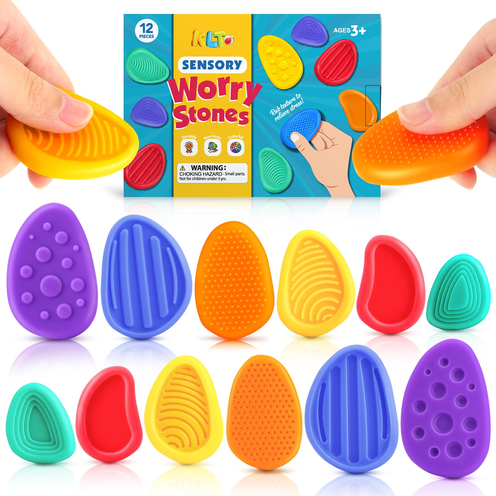 Fidget Toys Sensory Stone For Kids: 12 Pack Texture Worry Stone - Soothing Sensory Tools For Autism Children Calming - Quiet Fid