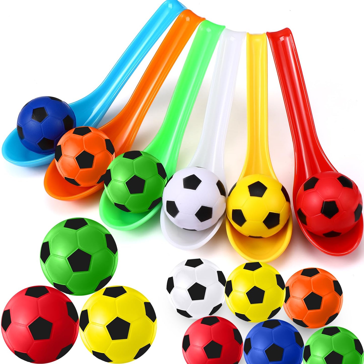 PullCrease 12 Pack Soccer Party Games Spoon Relay Race Toy Set for Teens Adults, Soccer Foam Ball and Spoon Race Game for Sports