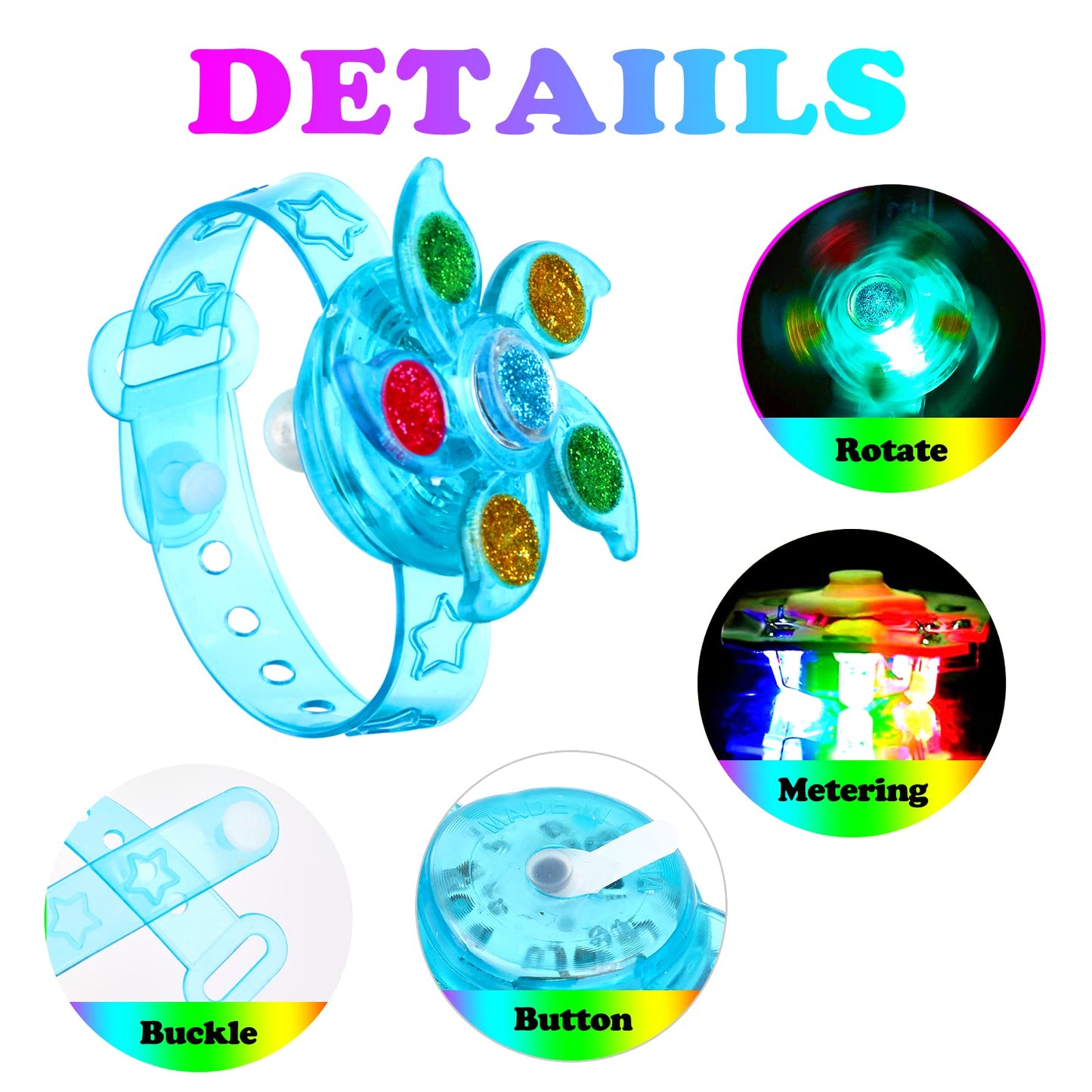 30PCS Spinner Bracelets Light Up Party Favors For Kids 4-8-12, Glow Bracelet Glow in The Dark Party Supplies Light Up Toys, Clas