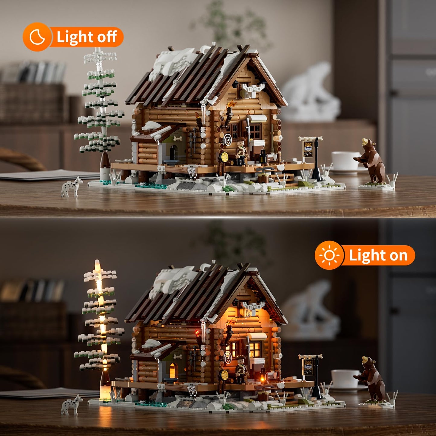 FUNWHOLE Retro Wooden Cabin LEGO Set - 2036 Pcs LED Light Model F9018 for Adults & Teens