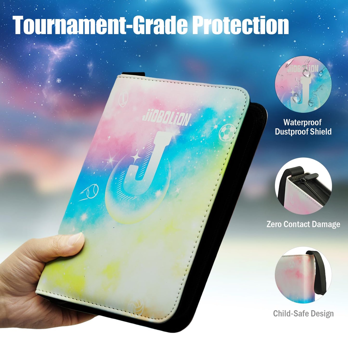 JIOBOLION Waterproof 400-Card Trading Binder | 4-Pocket Zippered Card Organizer with 50 Removable Pages | PU Leather Portfolio for Pok?mon  MTG  Sports Cards | Gift-Ready Collector Album for mature-themeds