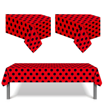 LJCL Ladybug Tablecover Pack - Red & Black Polka Dots Rectangle Plastic Tablecloth - 54 x 87 Inch - Ladybug & Western Themed Par