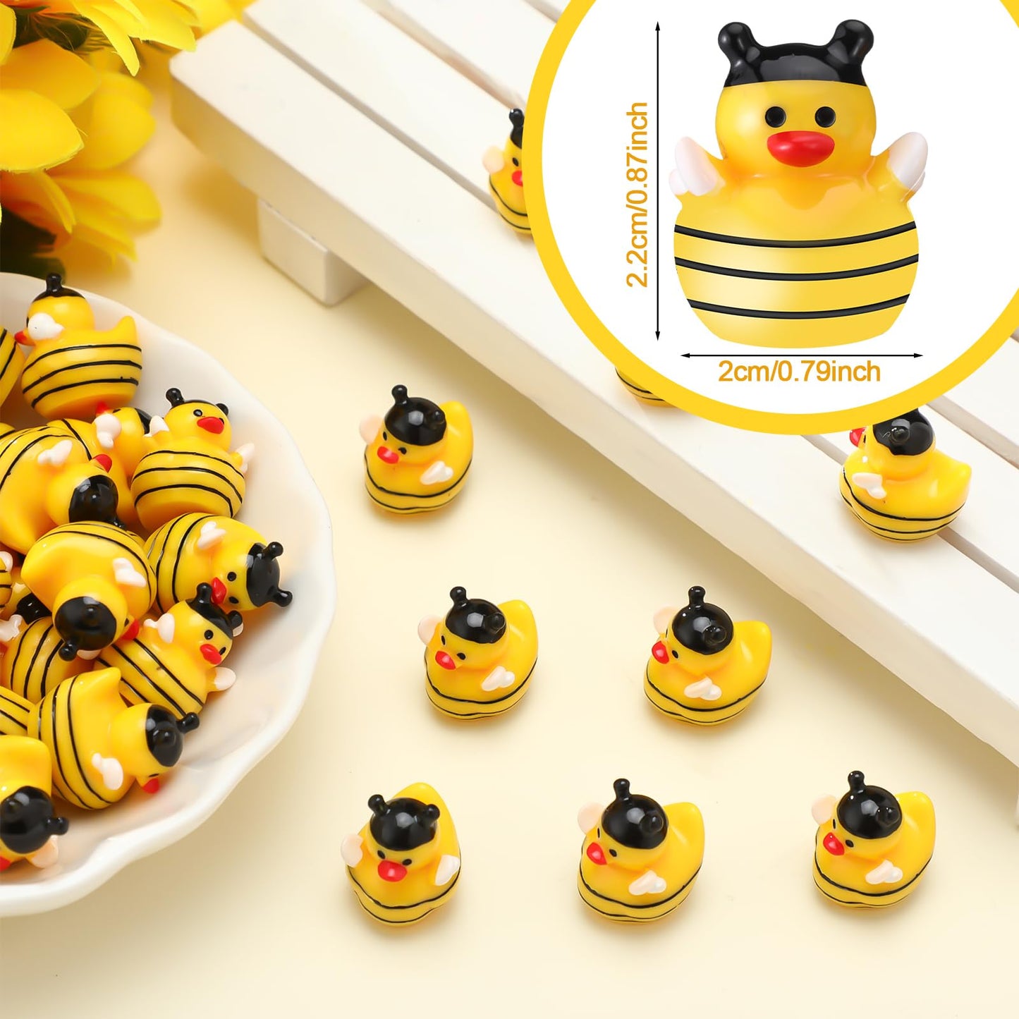 Suzile 50 Pcs Mini Resin Bee Ducks Tiny Resin Animals Figures Small Little Bee Ducks Miniature Gift Decor For Garden Landscape D