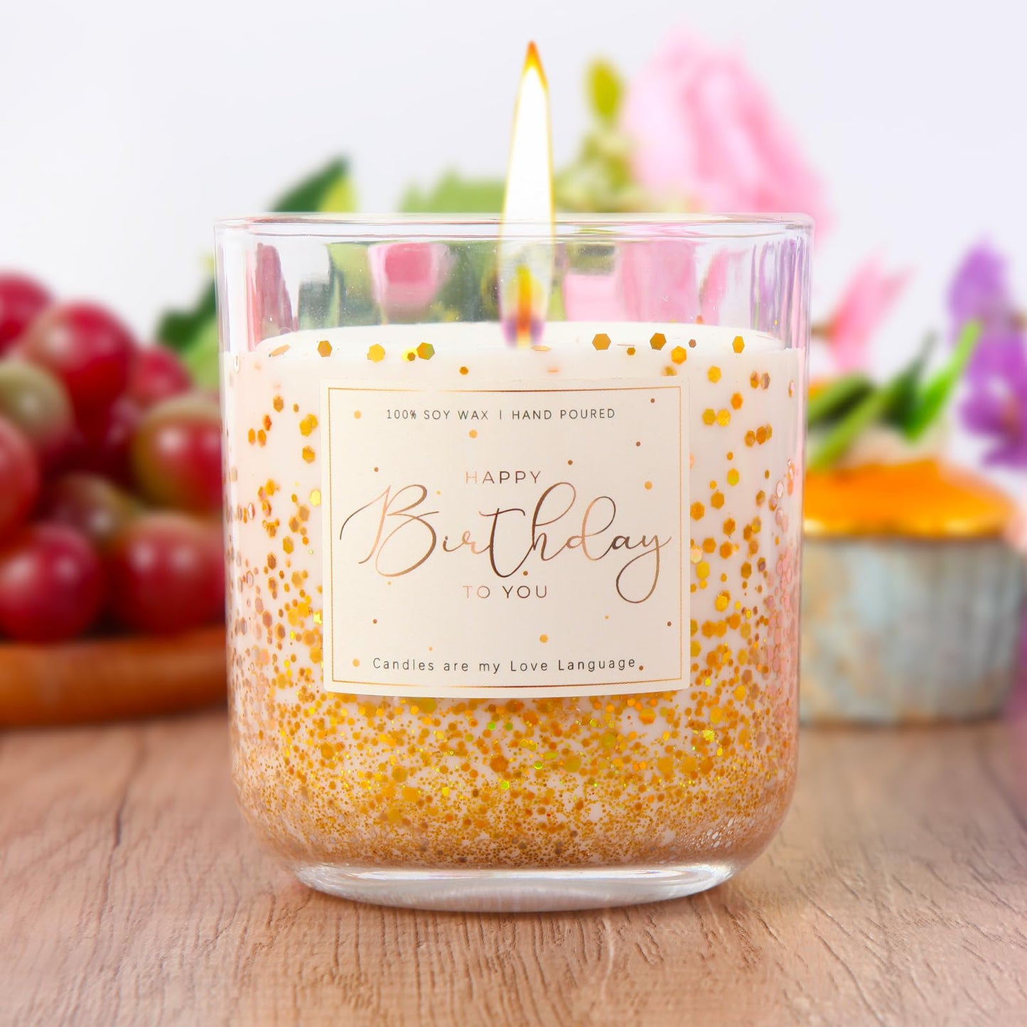 Birthday Gifts for Women-11oz Vanilla Scented Candle with Golden Glitter, Unique Birthday Gifts for Friends, Bestie, Mom, Sister