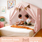 Kids Play Tent, Large Kids Playhouse with String Lights and Flag Garland, Bed Tent with 2 Windows, Machine Washable Reading Nook