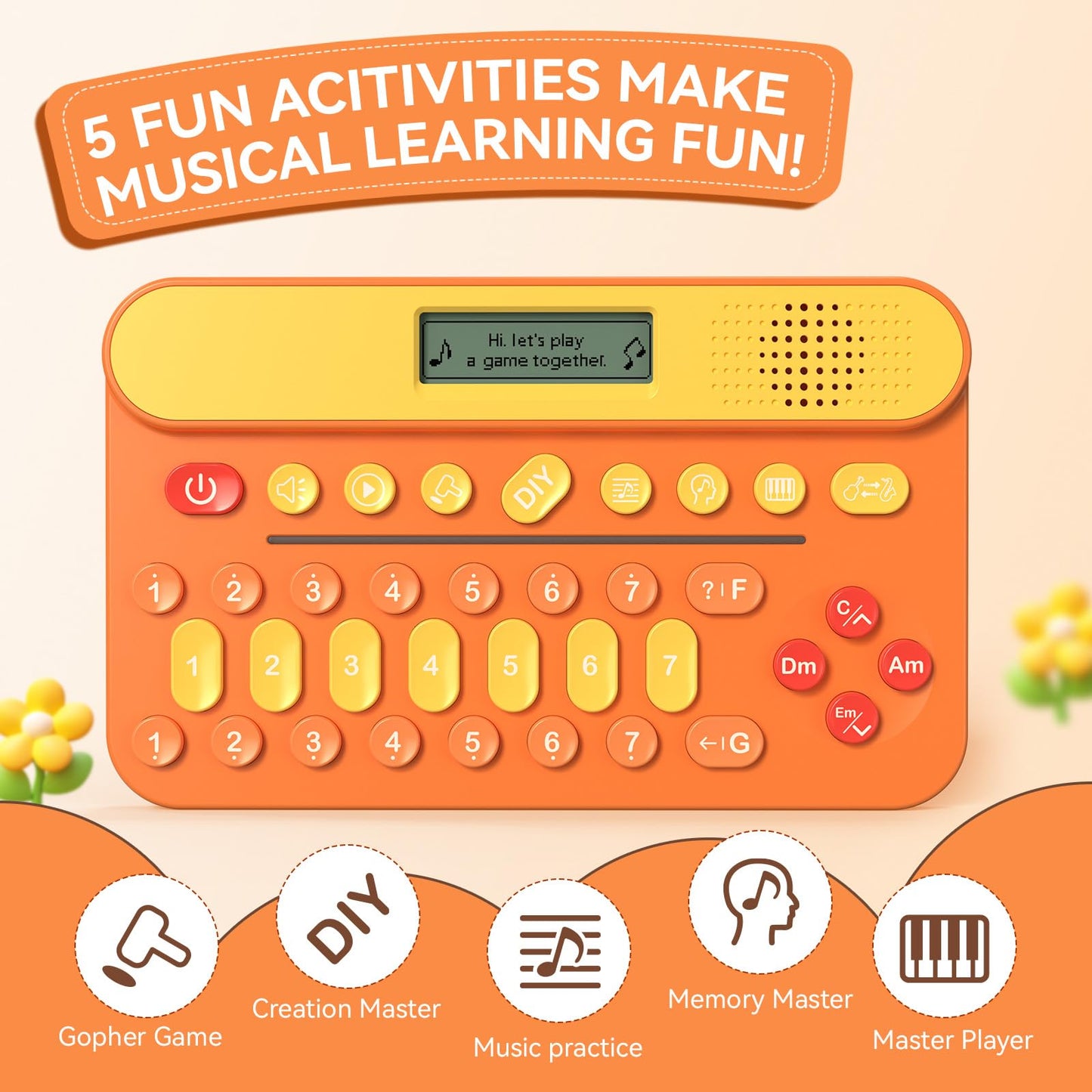 Homestec Mini Music Learning Keyboard, 23 Keys, 4 Chords, 8 Instruments Sounds, Multifunction Music Educational Instrument Toy F