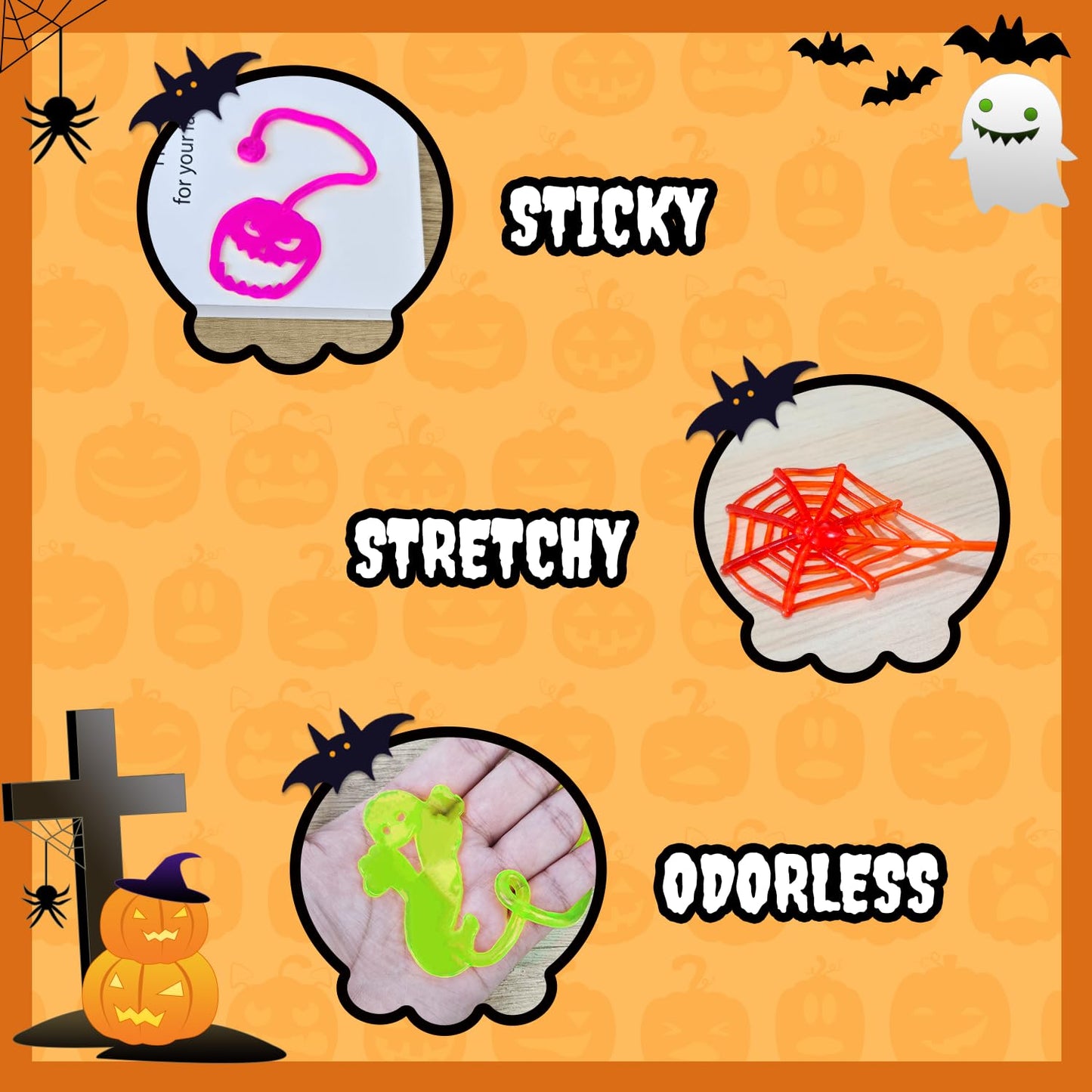 Boo Basket Goodie Bag Stuffers for Toddlers 200 Pcs, Halloween Bulk Sticky Hands Treats Non Candy Toys Gifts for Kids, Party Fav