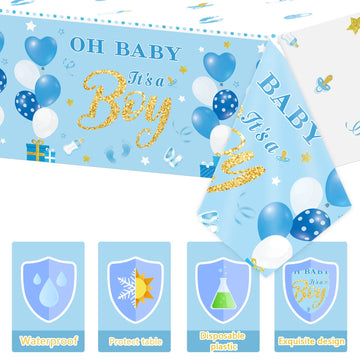 Baby Shower Tablecloths Plastic Table Cover Blue Baby Boy Party Decorations It'S A Boy Table Cover For Baby Shower Party Supplies, 54 X 108 Inch (3 Pack)