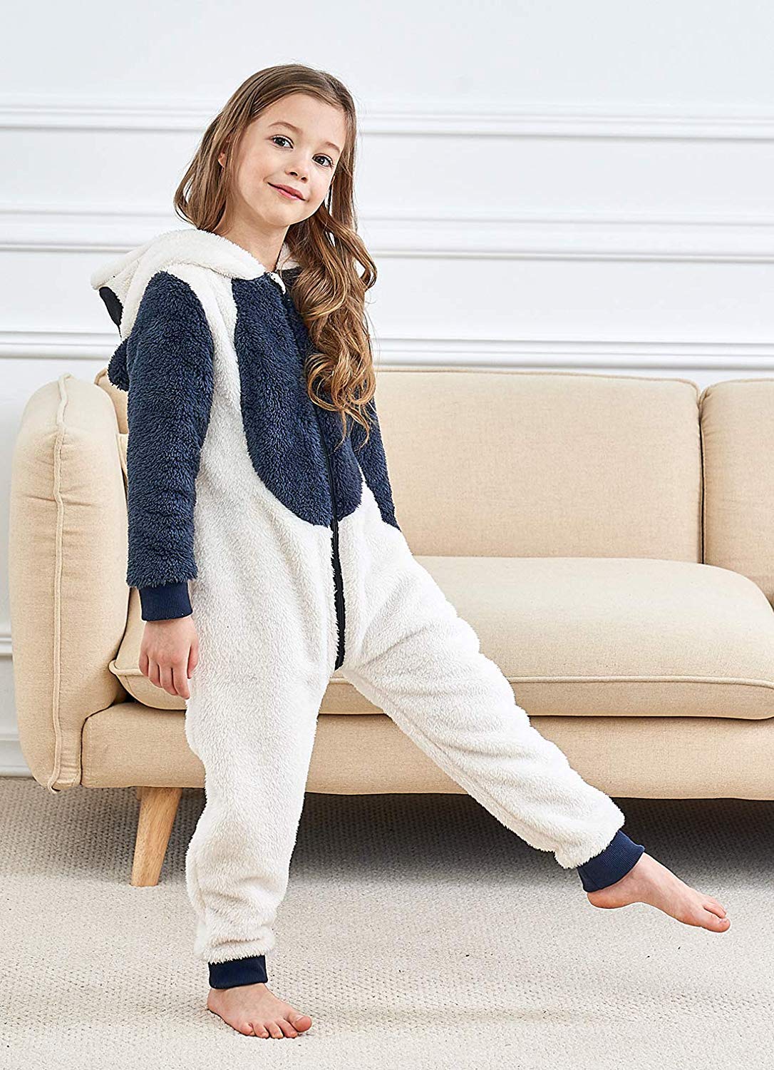 Blackhaus Children Animal Tiger Panda Cow Zebra Dragon Cosplay Costume Pajamas Sleepwear(Panda,7-8Year)