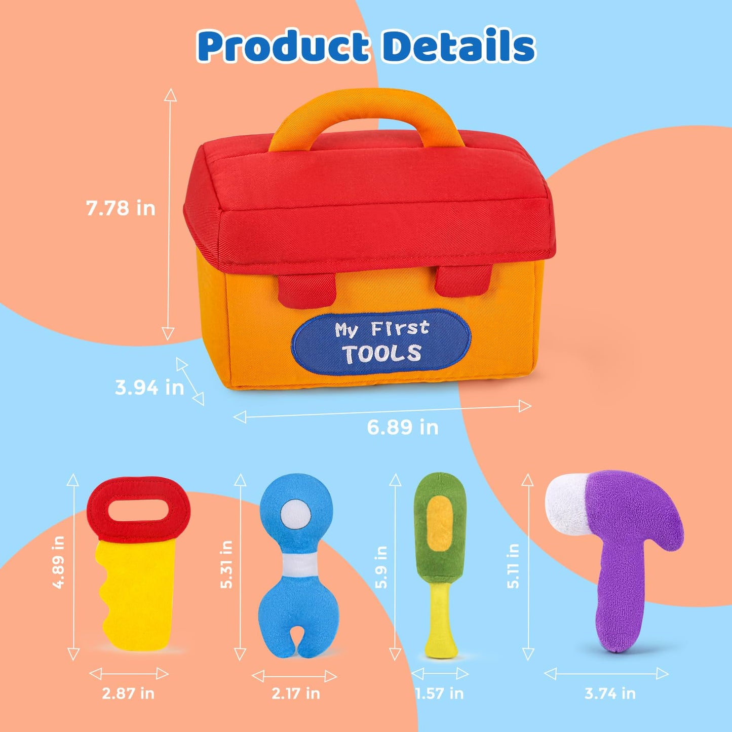 Kmuysl Baby Toys 0-6 6-12 Months, My First Tools Plush Toys -4 Pcs Sensory Playset Soft Toys With Squeaker Crinkle For 0 1 2 3 4 5 6+ Months Newborn Infant, Birthday Christmas Gifts For Boys Girls