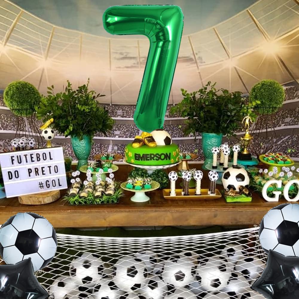 Toniful 32 Inch Soccer Balloons Set 7St Birthday Decoration Green Number 7 Foil Soccer Balloon Black Star Balloons For Children'