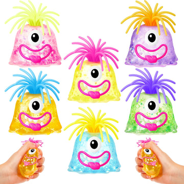 Simgoing 6 Pcs Glitter Hair Pulling Fidget Toys for Christmas Monster Party Favors Stress Relief Squeeze Monster Hair Pulling To