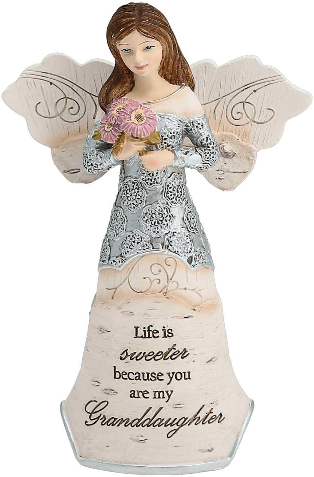 Pavilion Gift Company Granddaughter Angel Figurine, 5.5-Inch, Silver Resin, Model 82349, Perfect Gift for Granddaughters