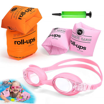 Arm Floaties For Kids,4 Pack Swim Trainer Floaties And Kid'S Swimming Goggles With Anti-Fog And Anti-Uv,Pvc Arm Floaties Inflata