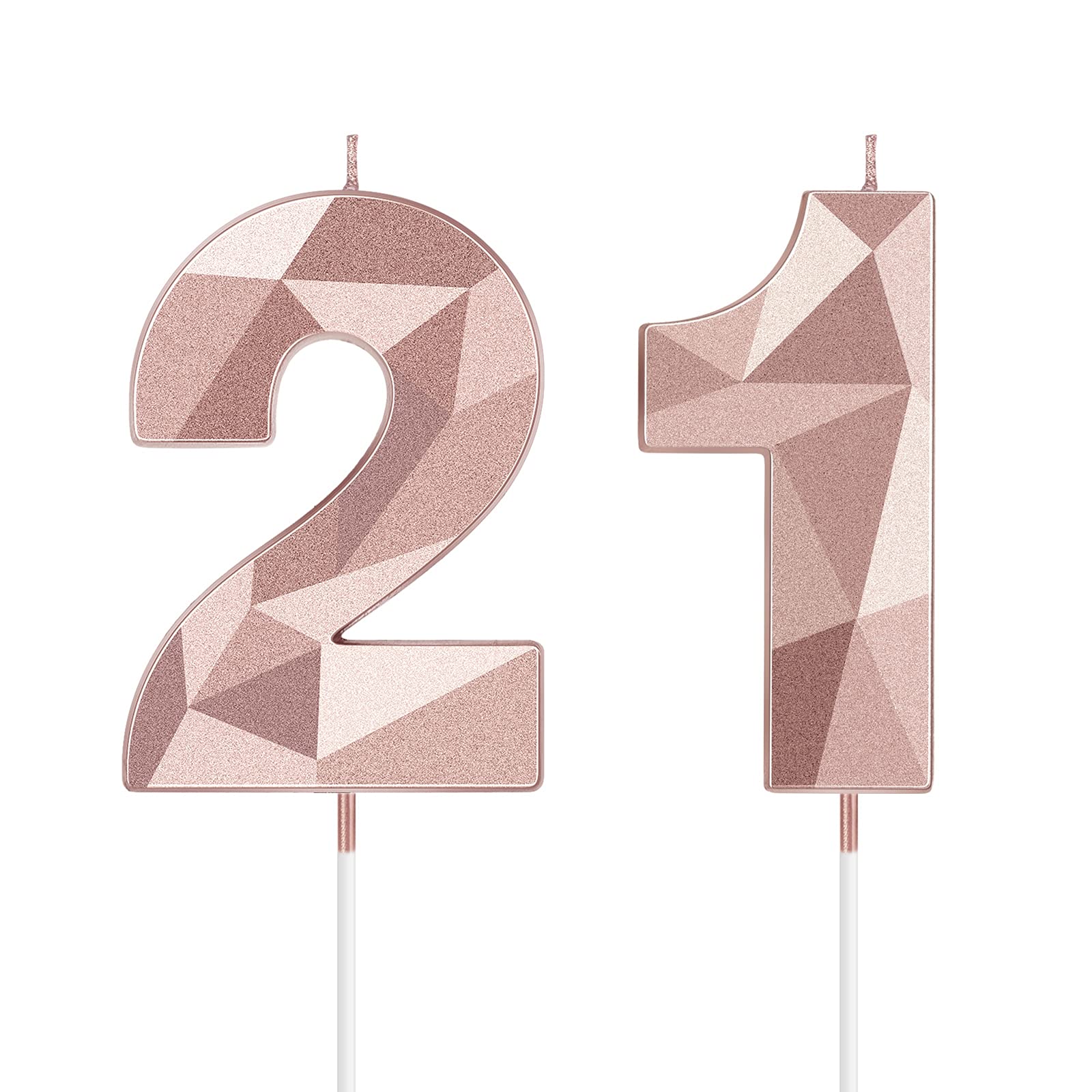 21st Number Birthday Candles 3D Diamond Shape Numeral Candles Happy Birthday 21 Candles Cake Topper for Birthday Wedding Decorat