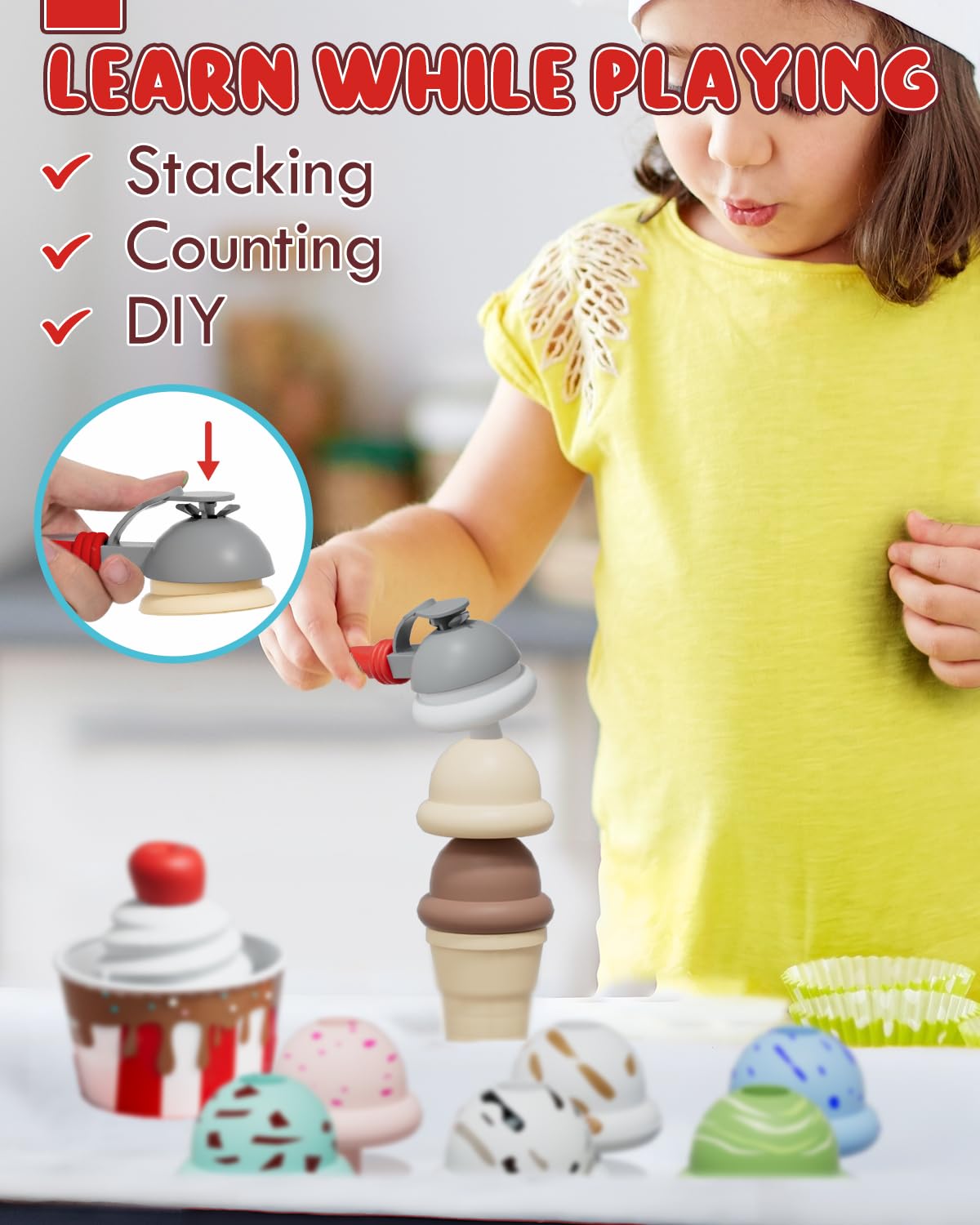Lehoo Castle Ice Cream Toys for Toddlers 3-5, Toys for 3+ Year Old Girls, Ice Cream Play Set for Kids Ages 2-4, Play Ice Cream C