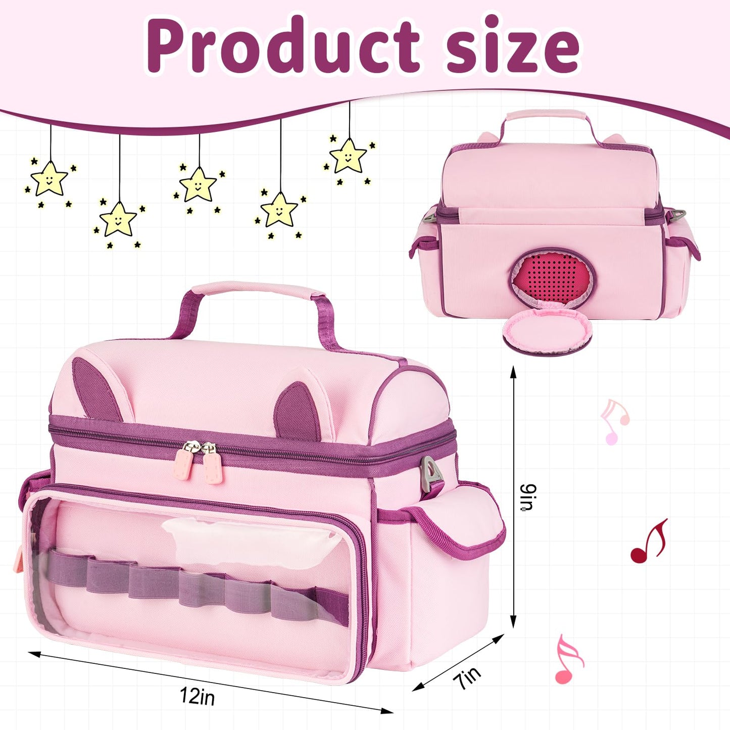 Jaffzora Carrying Case Compatible with Toniebox Starter Set Cute Storage Bag Fits for Tonies Figures Characters Tonies Headphones & Accessories  Pink&Purple(Bag Only)