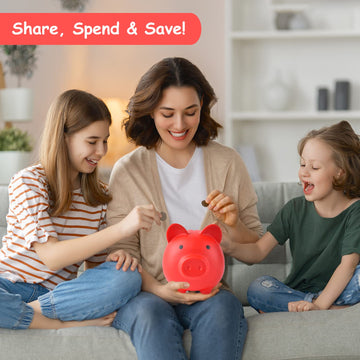Pjdrllc Large Piggy Bank, Unbreakable Plastic Money Bank, Coin Bank For Girls And Boys, Large Size Piggy Banks, Practical Gifts For Birthday, Easter, Christmas (Red)
