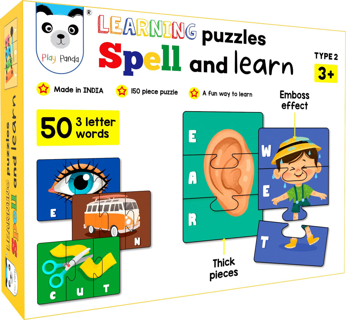 Play Panda Spell & Learn Type 2  150 Piece Spelling Puzzle  Learn to Spell 50 Three Letter Words  Beautiful Colourful Picture