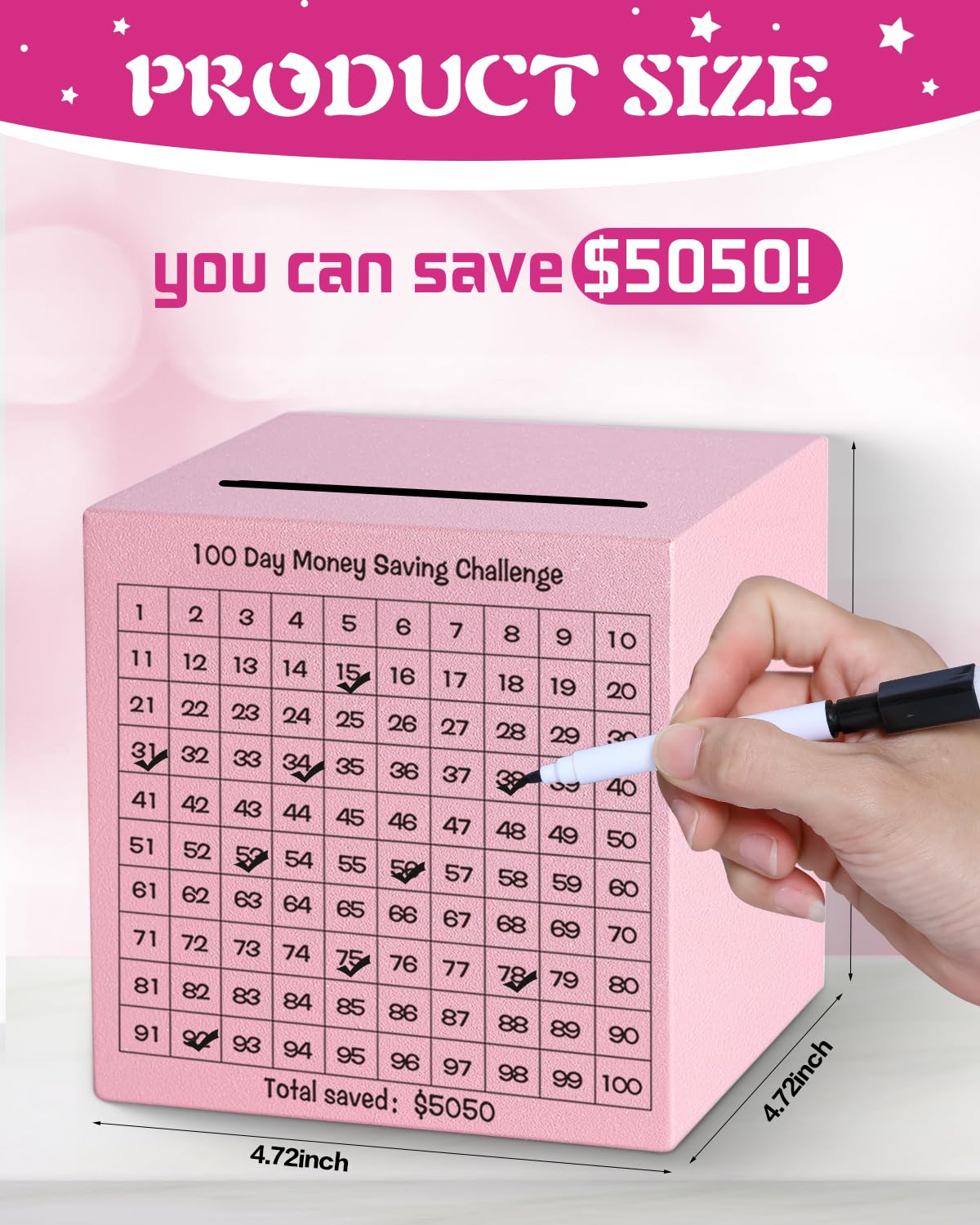 Money Saving Box, Unbreakable Piggy Bank For Adults Save $5,050 Metal Savings Box, 100 Day Money Saving Challenge Stainless Stee