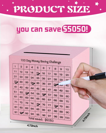 Money Saving Box, Unbreakable Piggy Bank For Adults Save $5,050 Metal Savings Box, 100 Day Money Saving Challenge Stainless Stee
