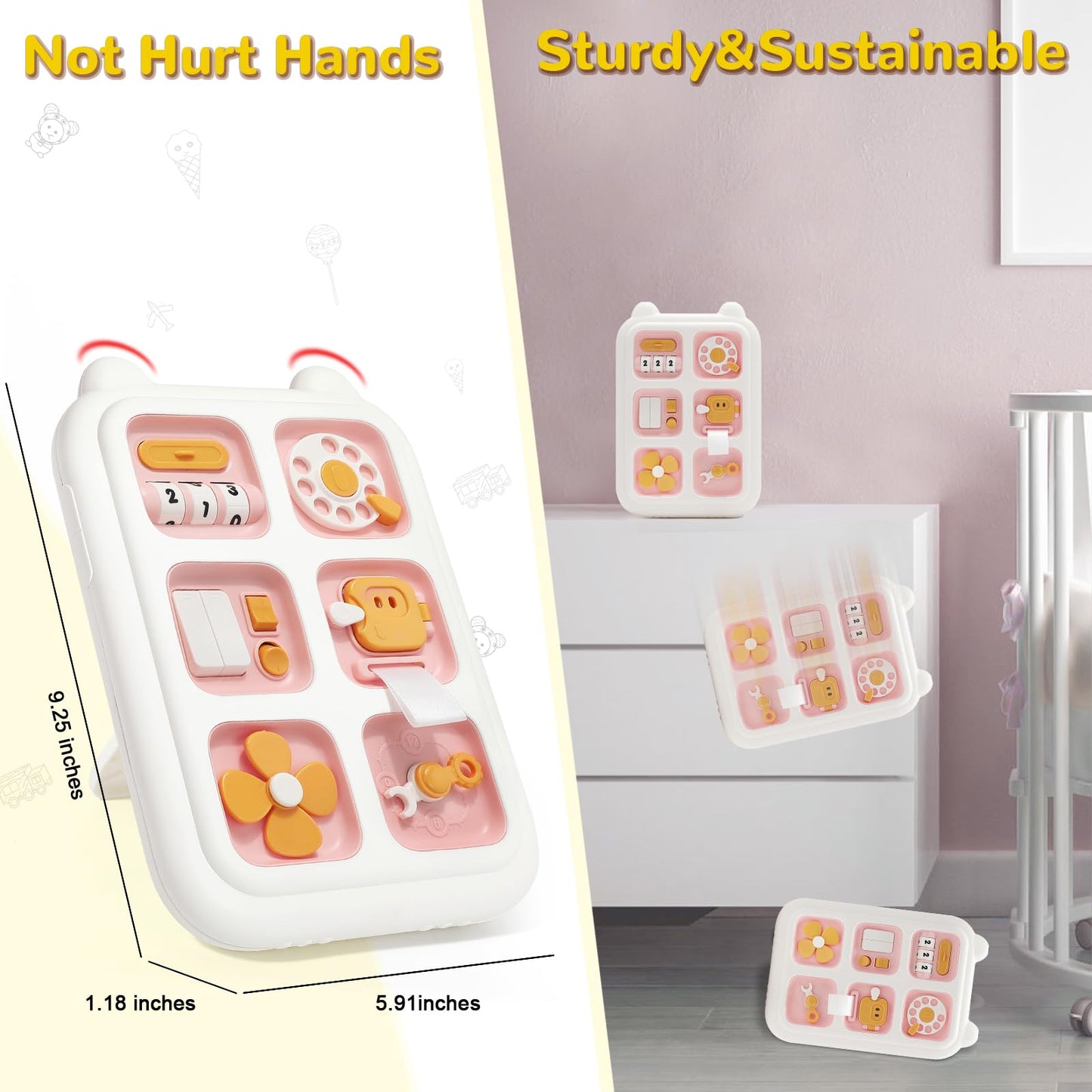 Topsolid Montessori Toys For 1 Year Old Girl, Sensory Toys For Toddlers 1-3, Travel Toys For 12-18 Months Baby, Busy Board For Learning Fine Motor Skills, 1St Birthday Gifts For Boys & Girls - Pink