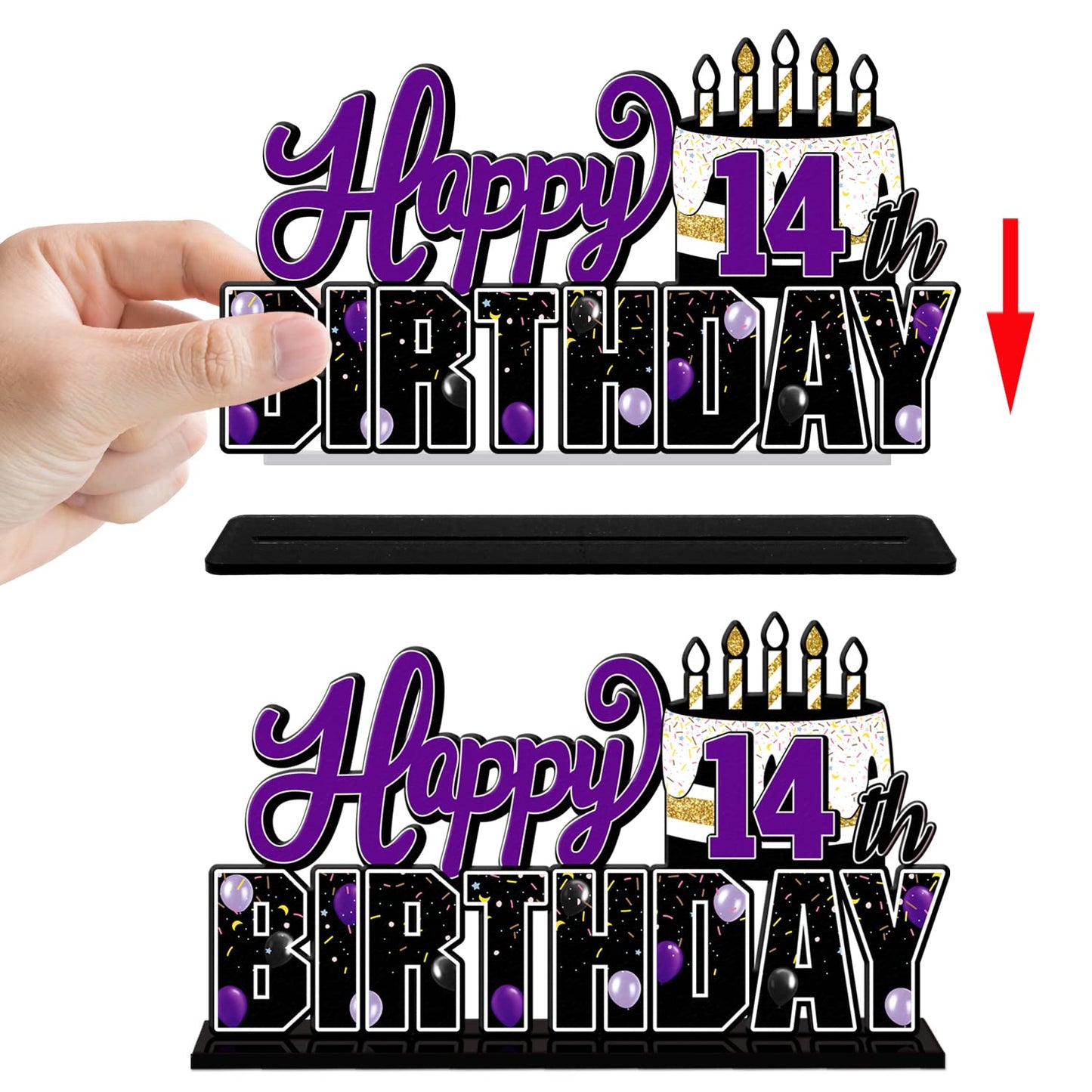Lingteer Happy 14Th Birthday Purple Acrylic Table Topper Centerpieces Set - Cheers To Fourteen Years Old Birthday 14Th Bday Party Gift Decorations.