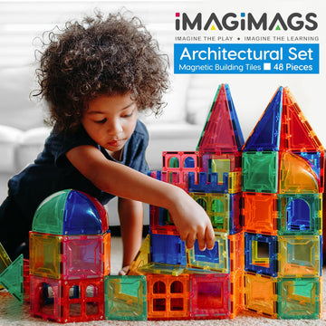 Imagimags Magnetic Building Tiles, 48 Piece Architectural Dome Set For Boys Girls Kids, Educational Creative Learning Activity B