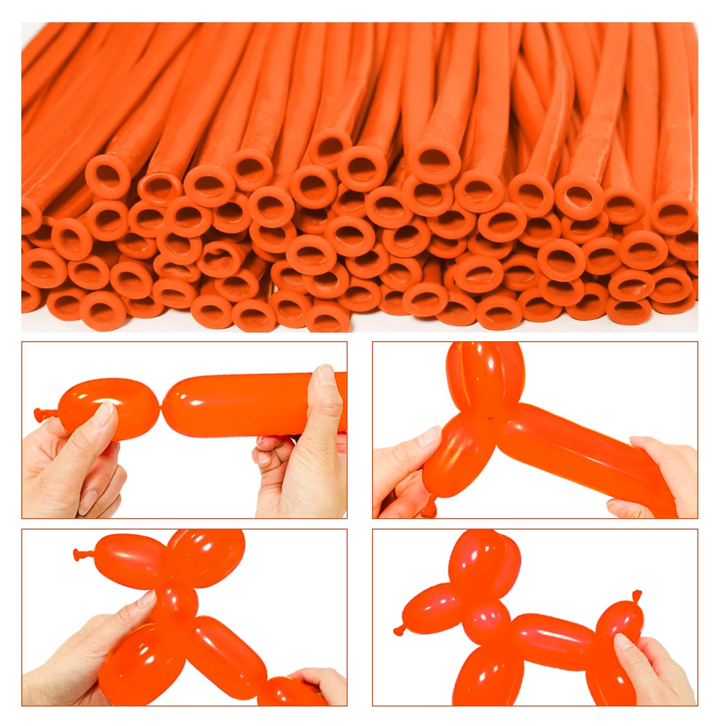 Lxzfcrg 260 Balloons Orange Long Balloons For Balloon Animals, Thickening Long Skinny Latex Twisting Balloon For Balloon Garland