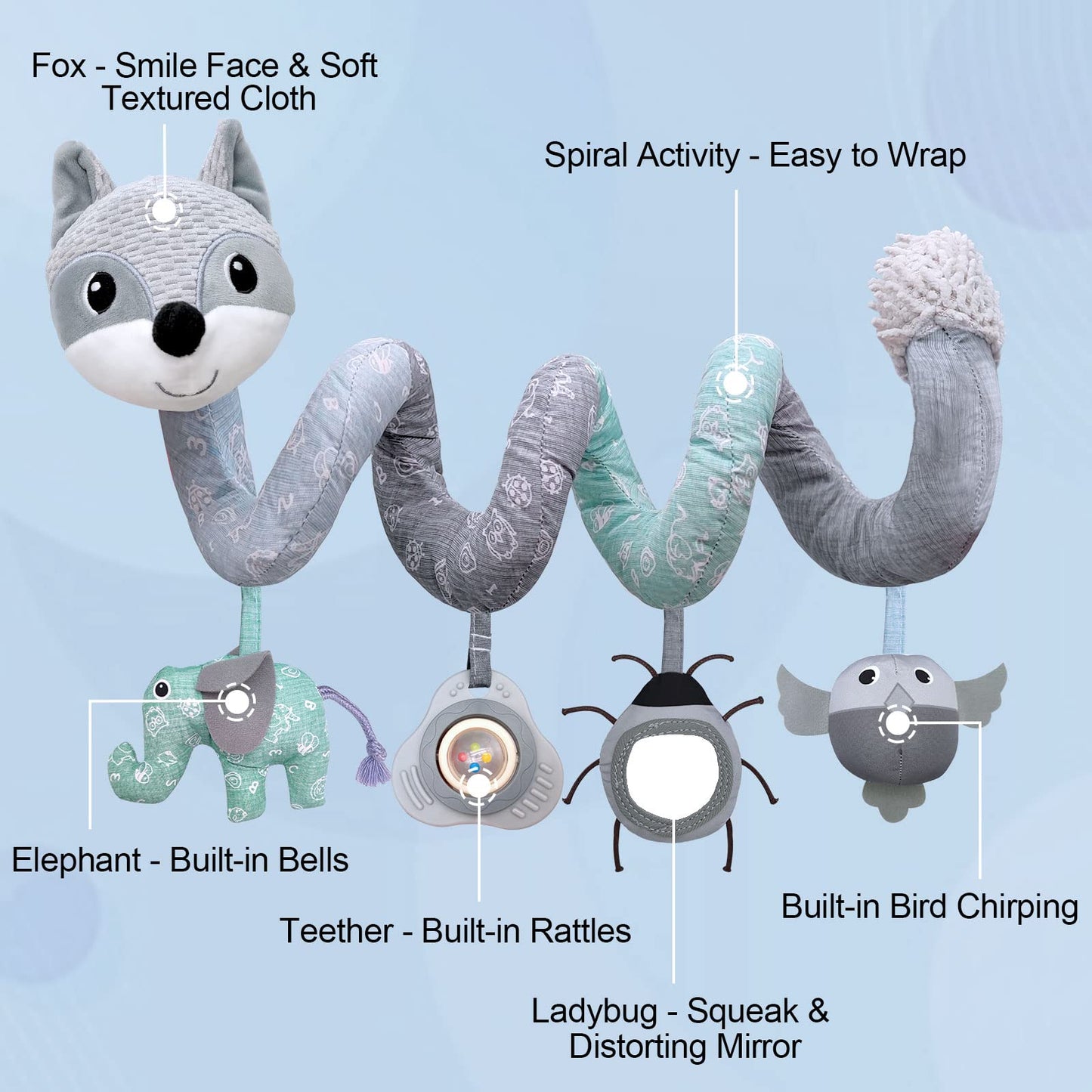 Monstime Car Seat Toys Newborn Toys, Stroller Toys Baby Toys 0-3 Months Infant Toys, Baby Toys For Carseat Stroller Crib With Music Rattle, Baby Toys For 0 3 6 9 12 Babies Boys Girls Enfants (Gray)