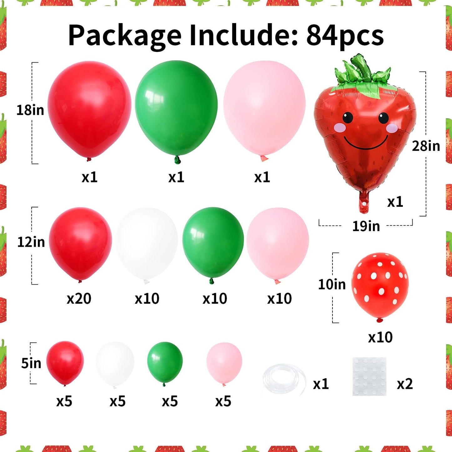 Strawberry Balloon Arch, Strawberry Birthday Party Decoration, Strawberry Decorations Kit With Red Pink Green Balloon Strawberry